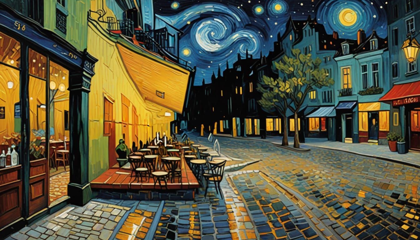 Whimsical Night Café in Impressionist Style