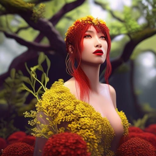 Surreal Woman of Trees and Flowers in 3D