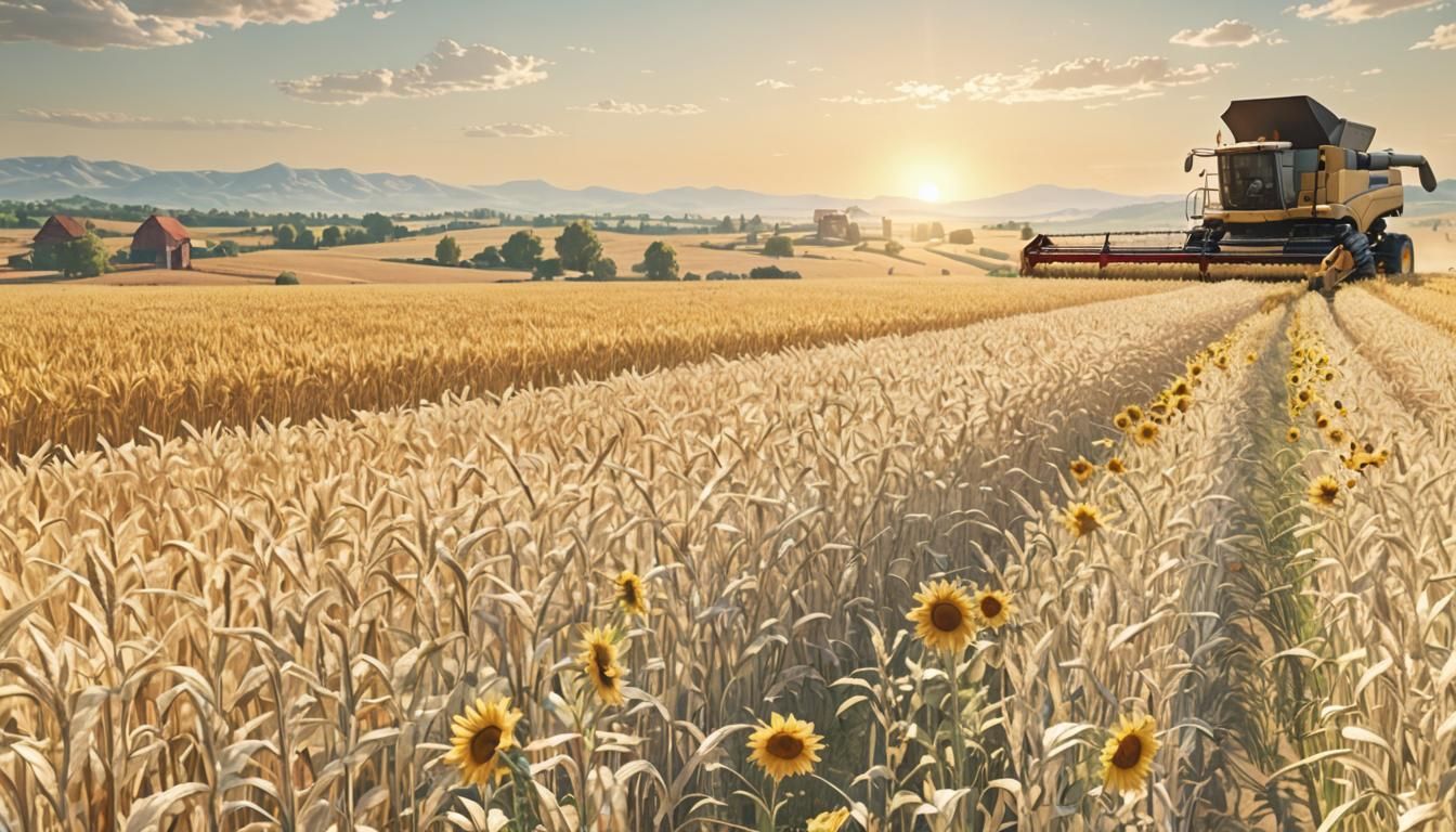 Golden Fields Harvest: A 3D Rendered Landscape
