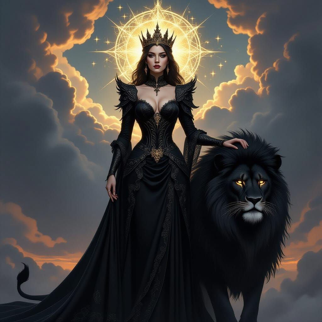 Gothic Priestess Strength Card in Dark Fantasy Style