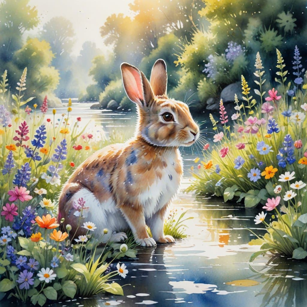 Playful Rabbit in Sunlit Garden