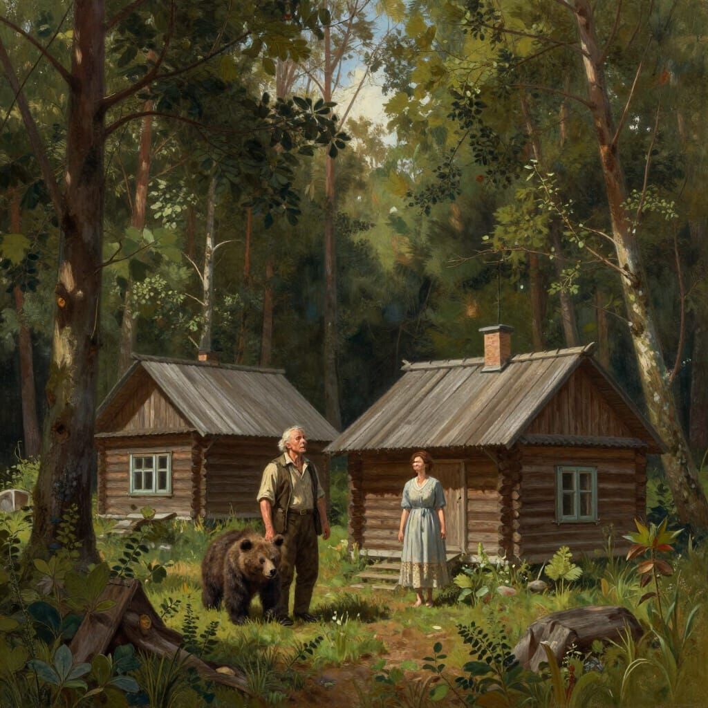 Secluded Forest Homestead with Forester and Family