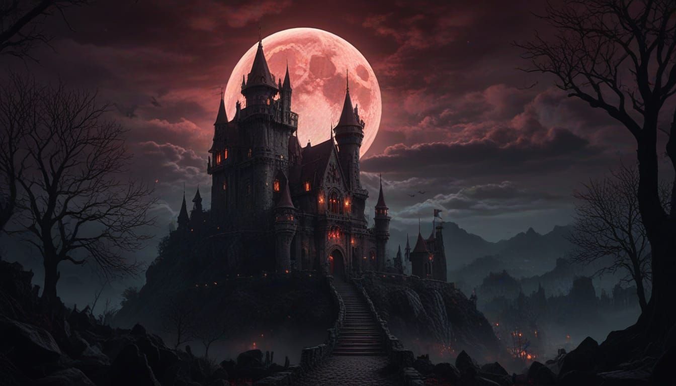 Countess Dracula's Castle under Blood Moon