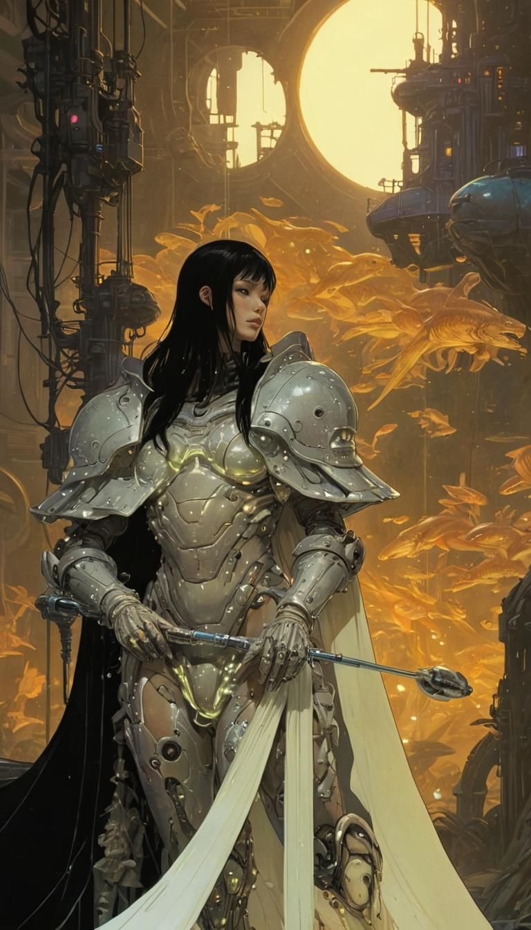 Art by Masamune Shirow, cyberpunk, a bioluminescent aquatic ...