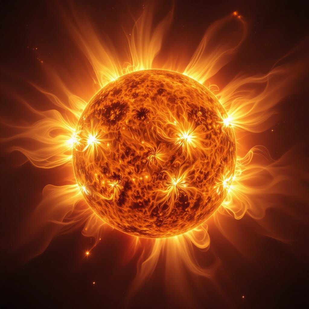 Radiant Sun With Solar Flares in Hyperrealistic Style