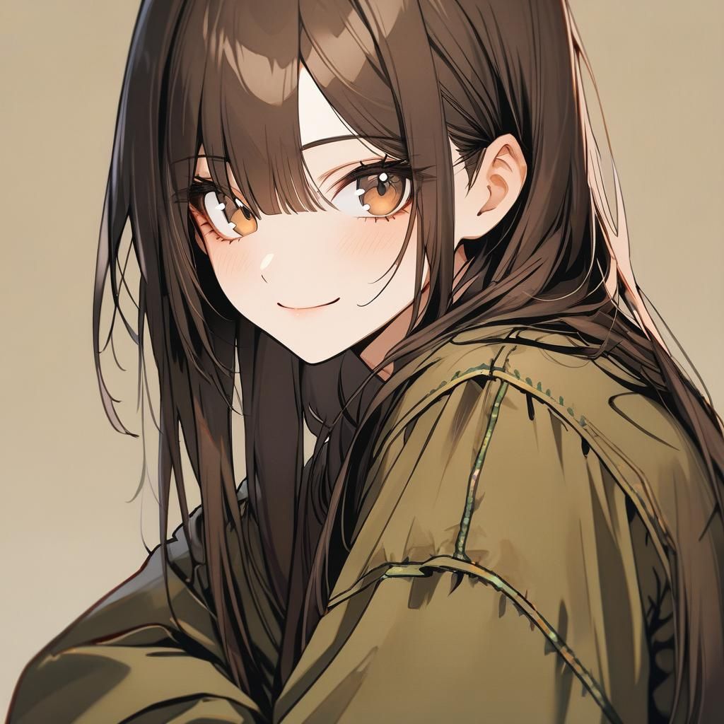 Smiling Girl with Brown Hair in Oversized Clothes
