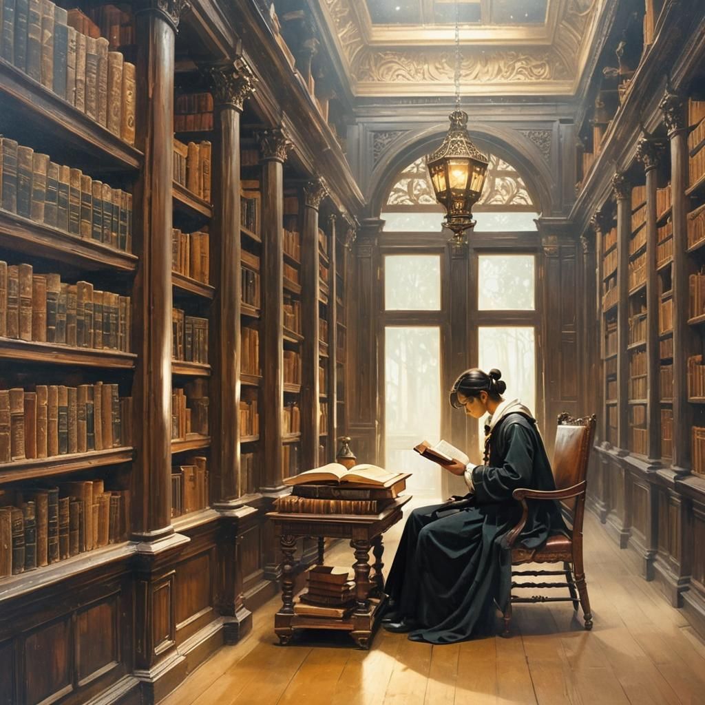 Mysterious Library Corridor in Baroque Style