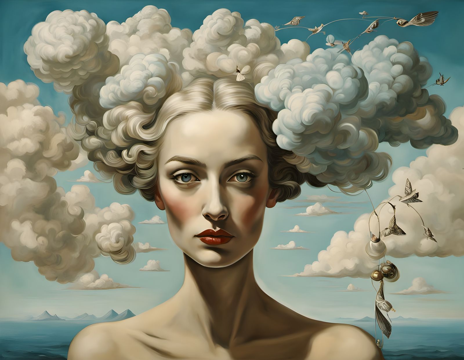 Surrealistische Gemälde mit weißer Straße und Hochzeitspaar ...