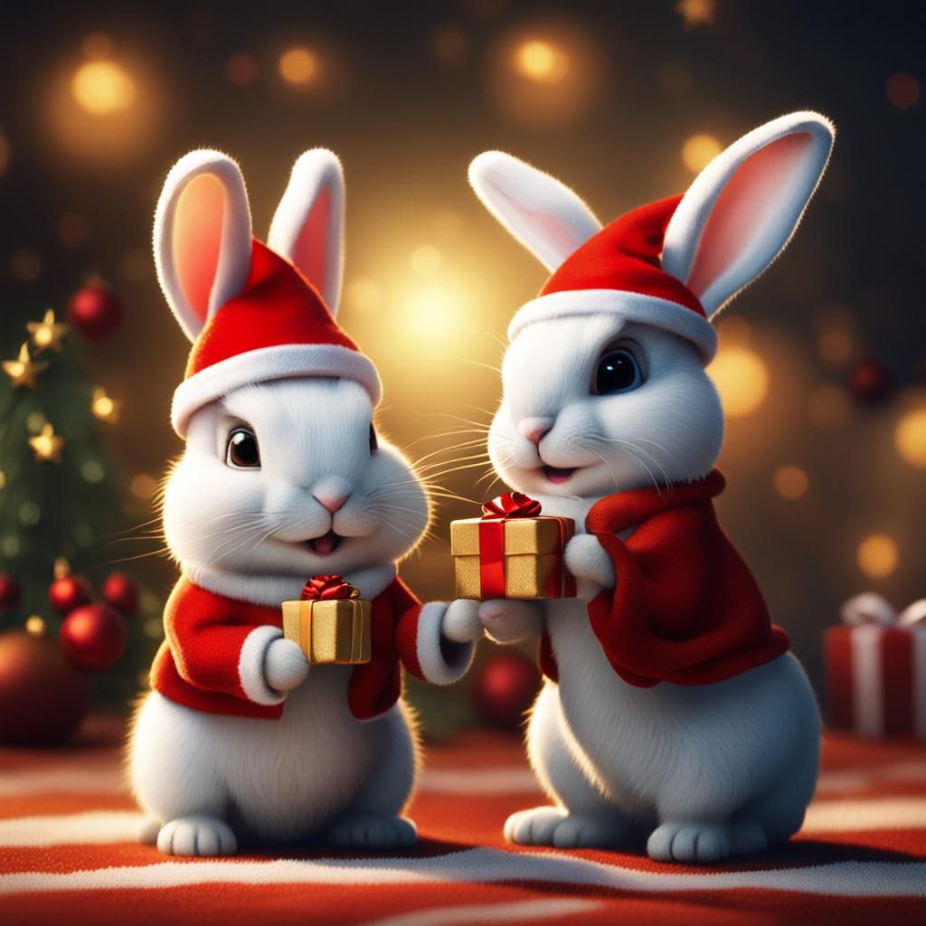 Rabbits Celebrate Christmas in Cinematic Film Still