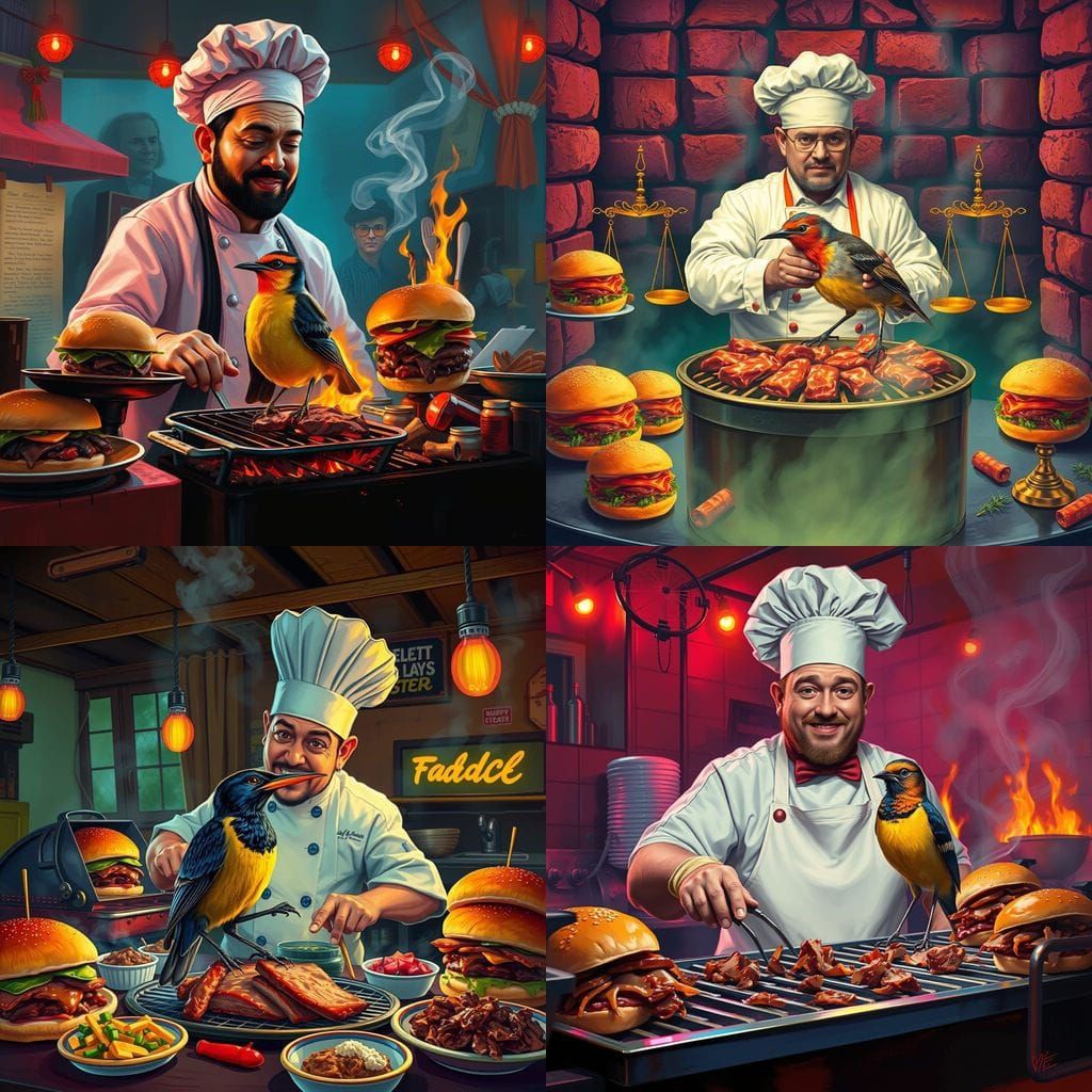 Surreal BBQ Mockingbird in Techno-Colored Impressionism