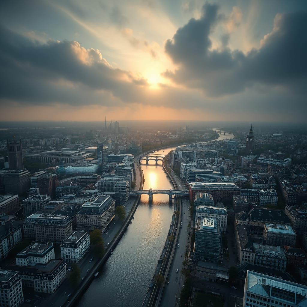 London Sunrise: Aerial View in Documentary Photography Style