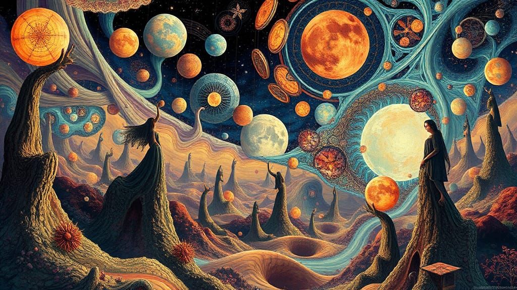 Fantastical Landscape with Girls in a Surreal Style