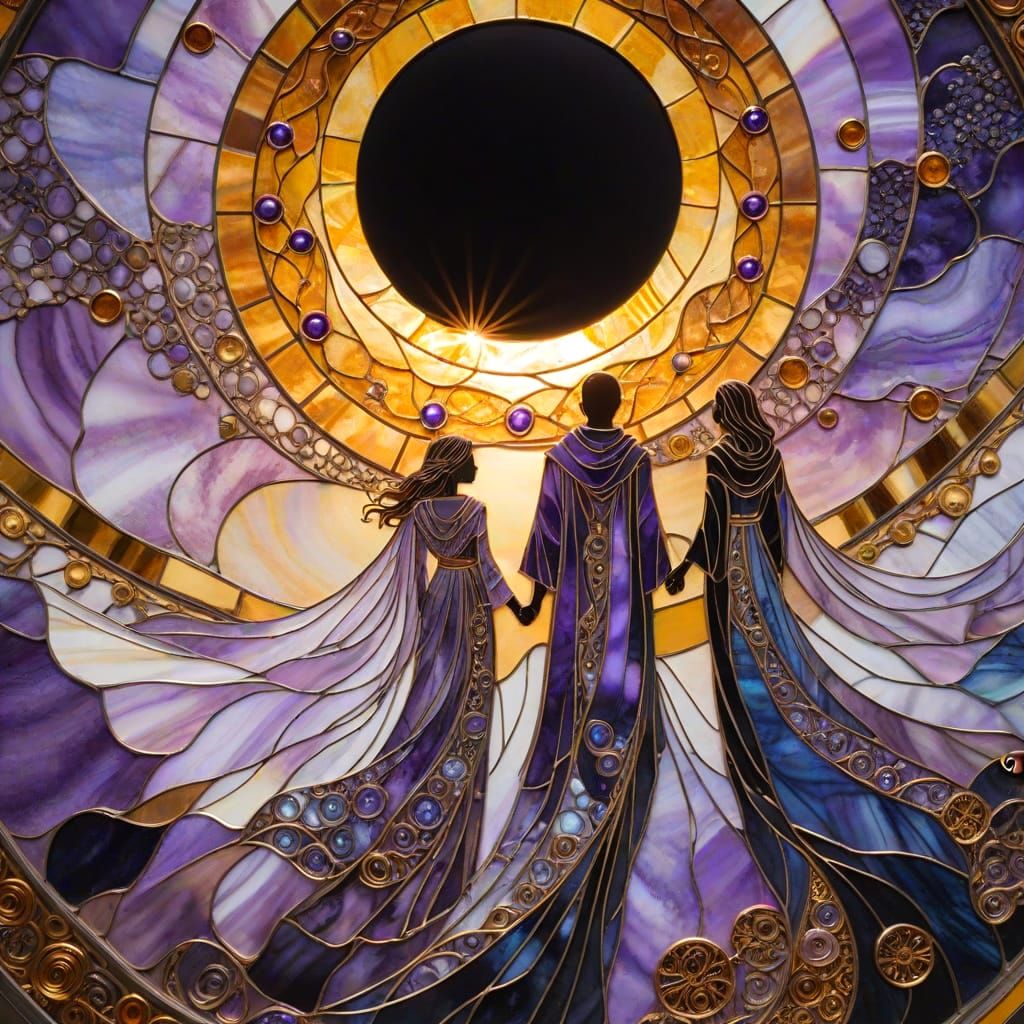 Stained-Glass Man Under Black Sun Disc