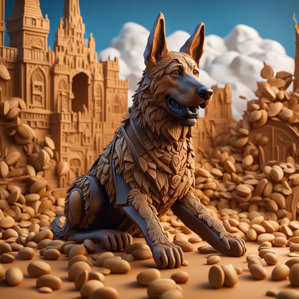 Peanut Butter German Shepherd Sculpture: Detailed Matte Pain...