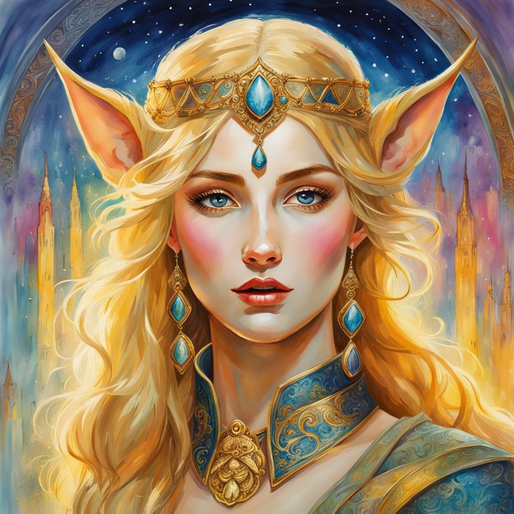 Female Elf Portrait in Watercolour Style