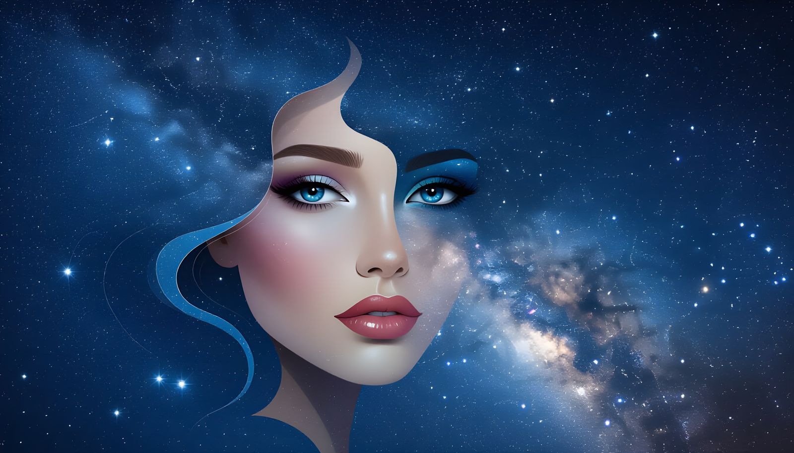 Starry Night Sky Forms Girl's Face Portrait