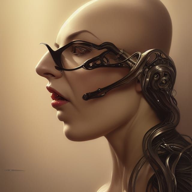 Buxom Woman Portrait in Giger Style