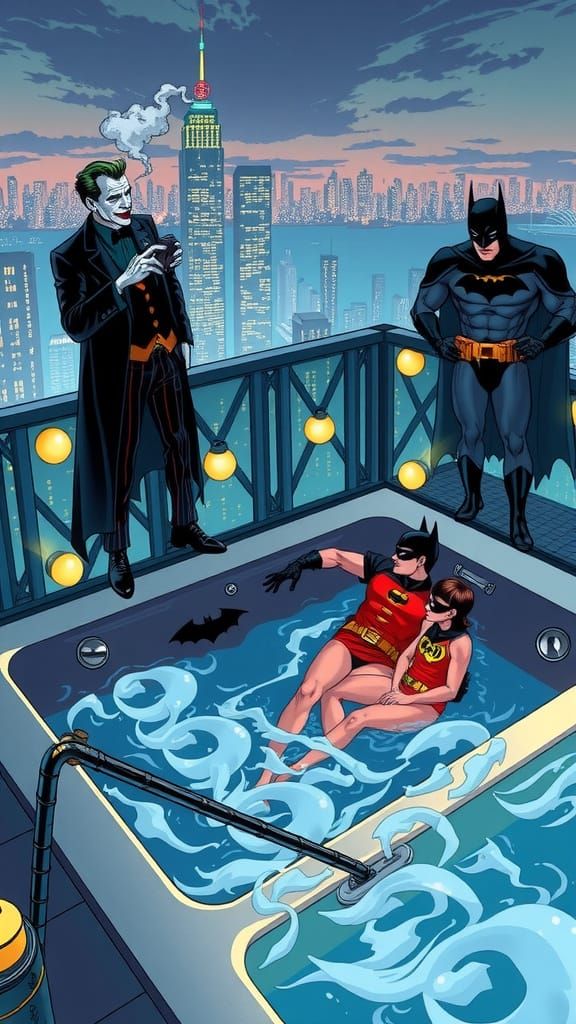 Batman and Robin Soak in a Gotham Rooftop Hottub in a Vibran...