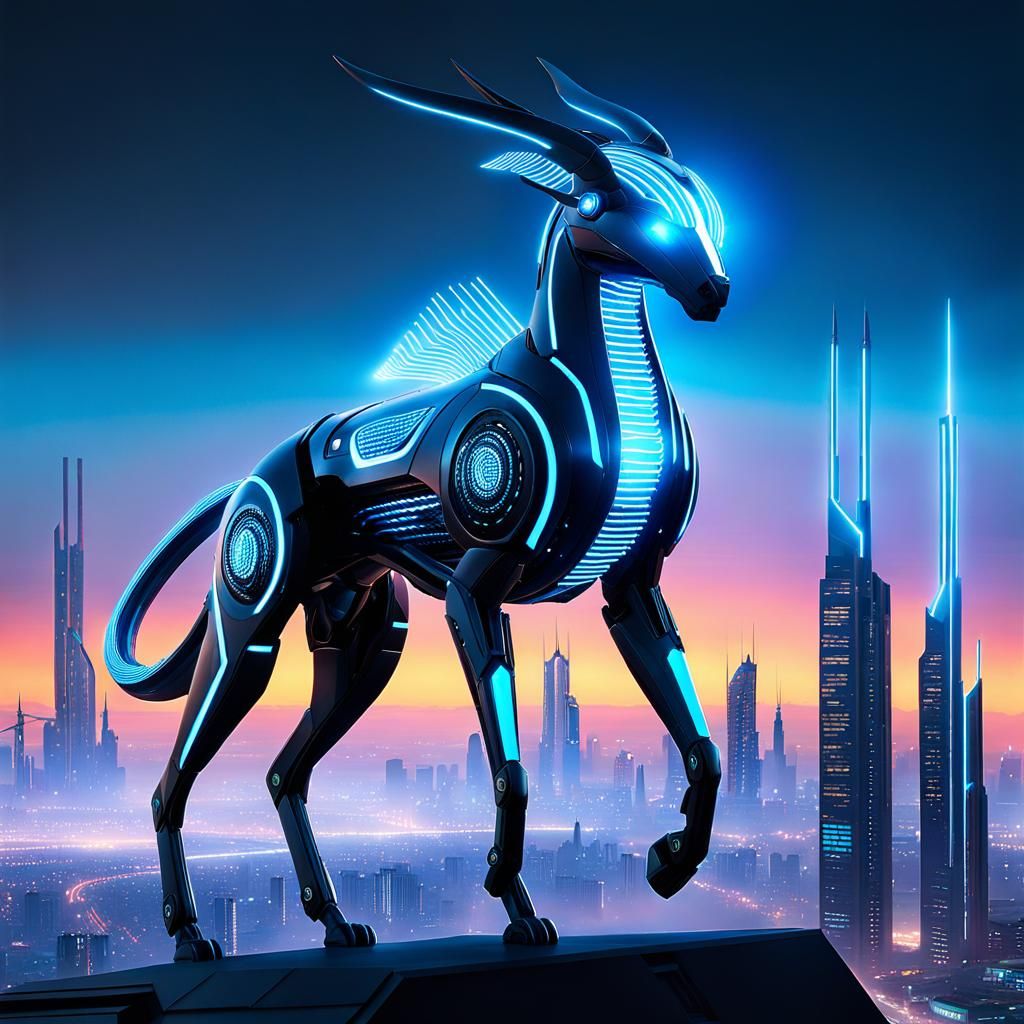 Cybernetic Mythical Creature Emerges from Haze