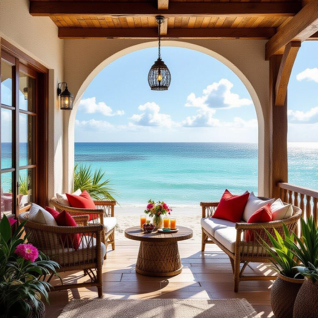 Beach Terrace with Resin Art and Paper Cutting