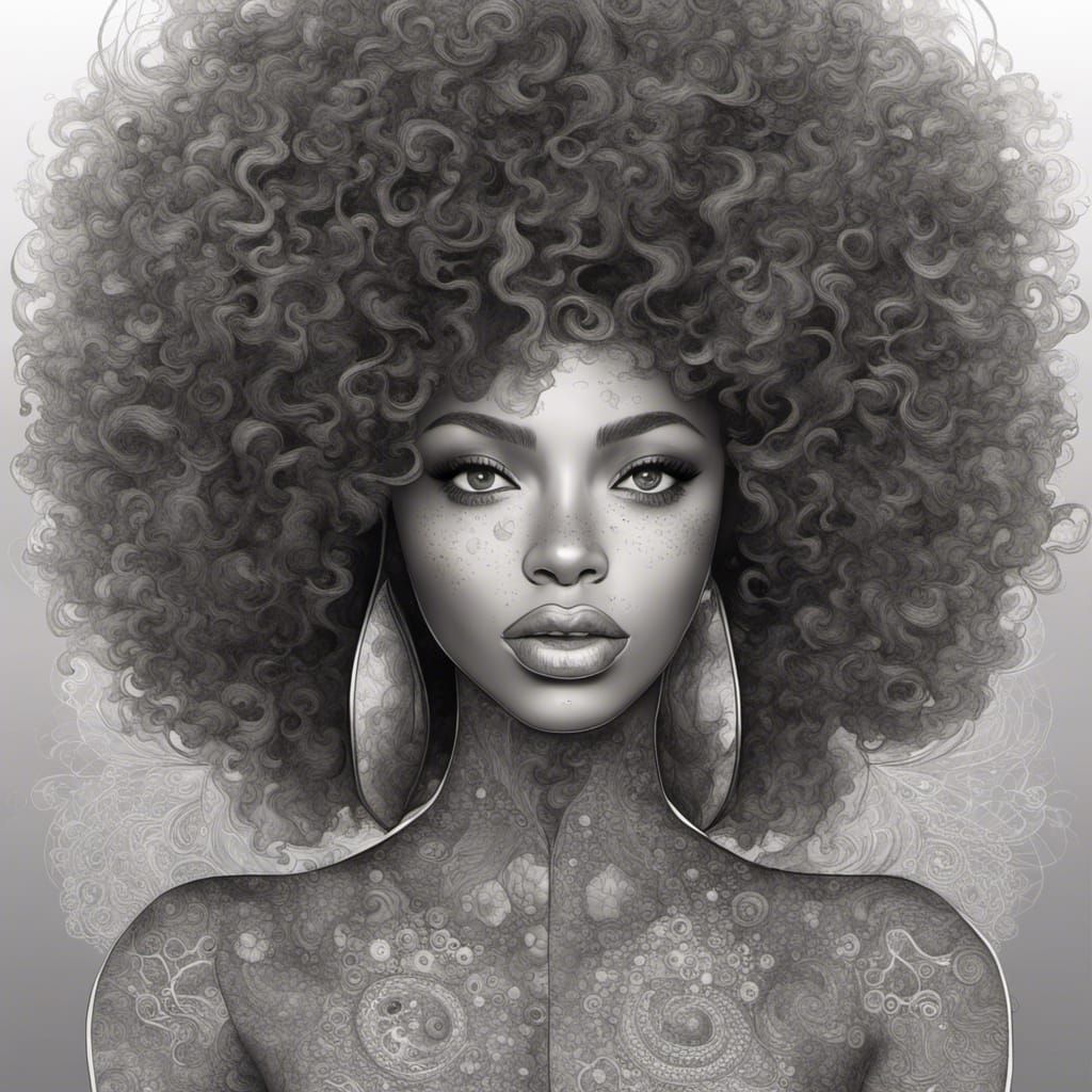 Stunning Hourglass Figure with Abstract Fractal Afro