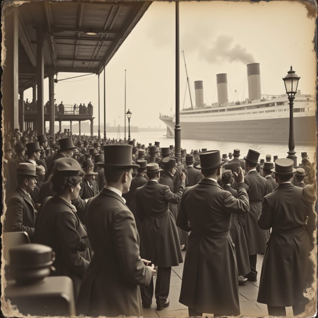 Waving Goodbye: Antique Photo of Titanic's Departure