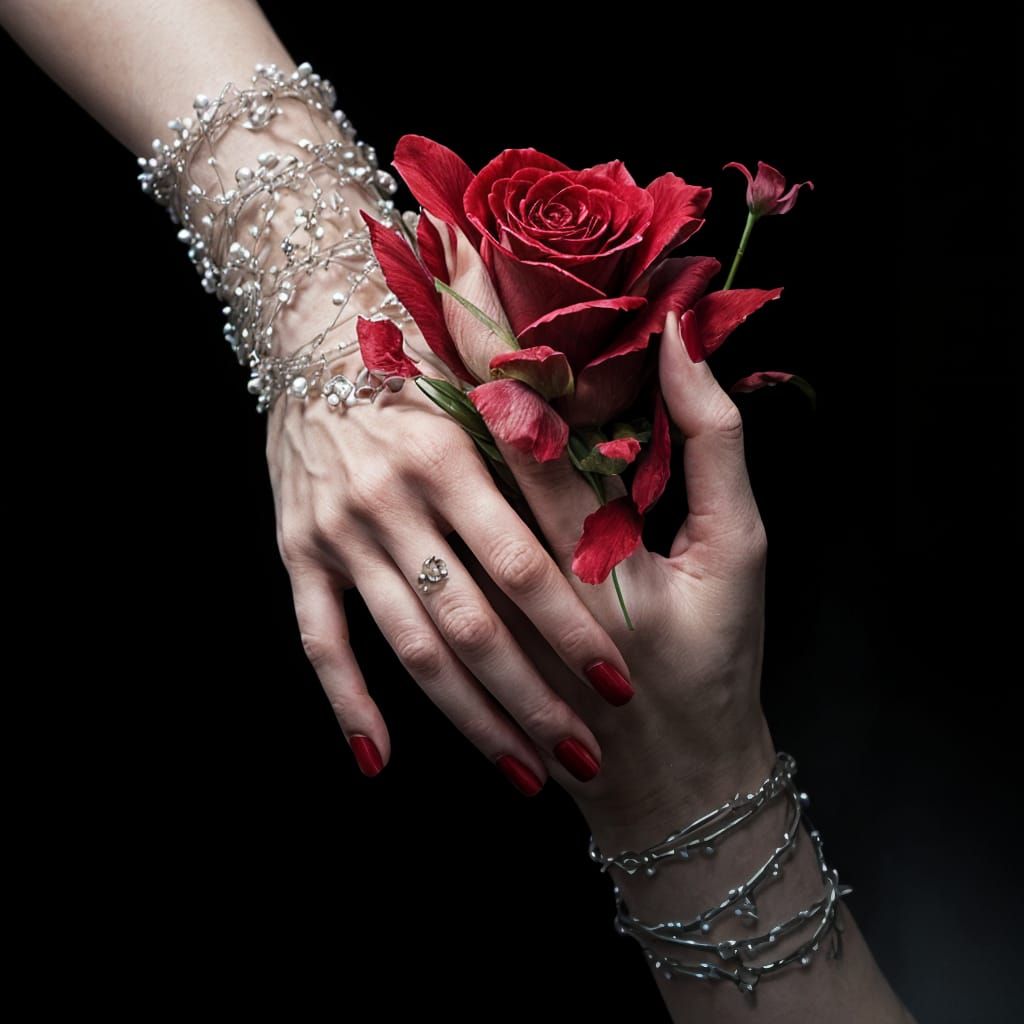 Feminine Hand Crushes a Red Rose