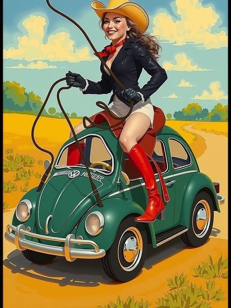 Regal Cowgirl Dominates Crashed VW Beetle