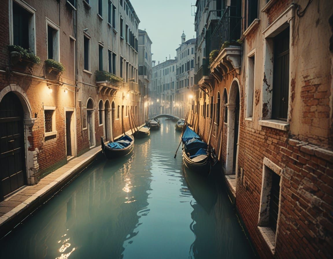 Venice at Night: Moody Cinematic Film Still