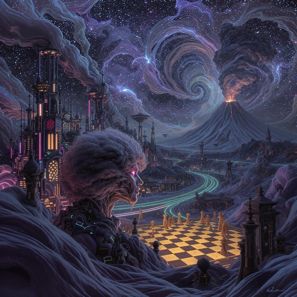 Mystical Creature in Fractal Cityscape