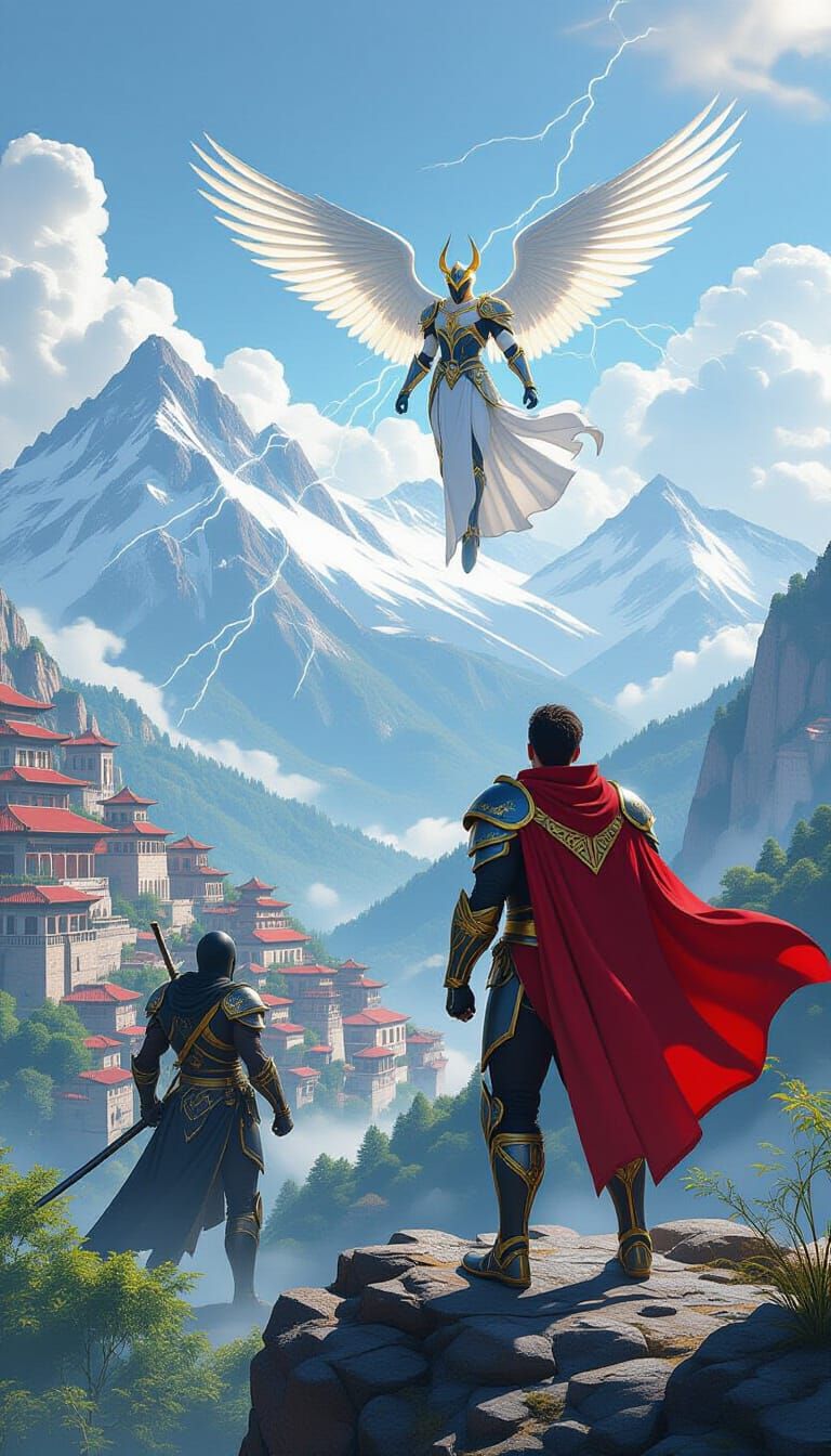 Ninja Warrior Battles Lightning God in Anime Style