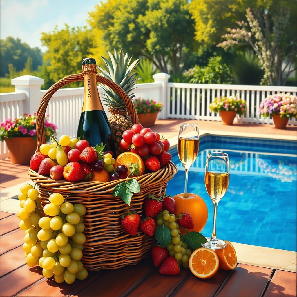 Luxurious Summer Still Life with Fruits and Champagne