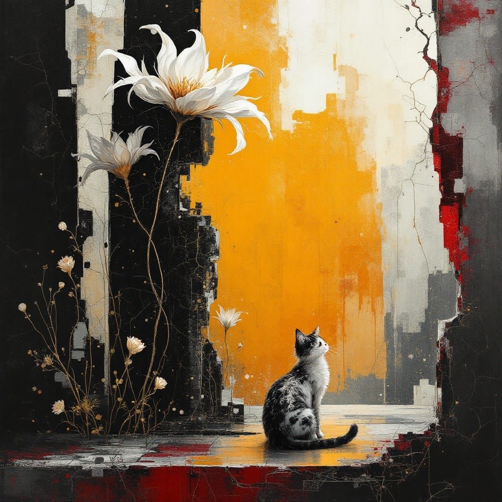 Ethereal Feline Beauty in Luxurious Embroidered Splendor