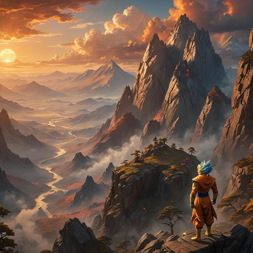 Vegeta on Mountain Edge: Detailed Matte Painting