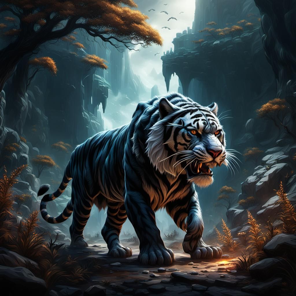 Detailed Black Saber-Tooth Tiger Matte Painting