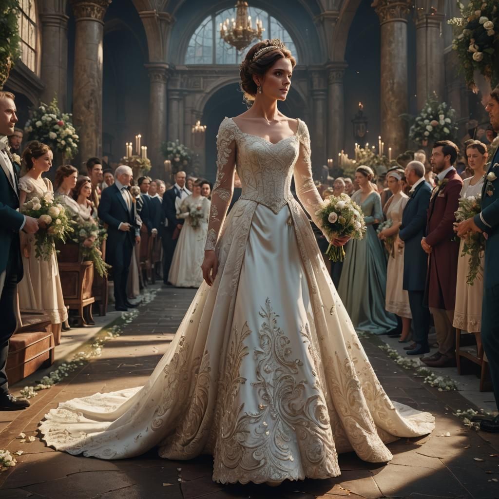 Regency Bride's Wedding Procession: Detailed Fantasy Art