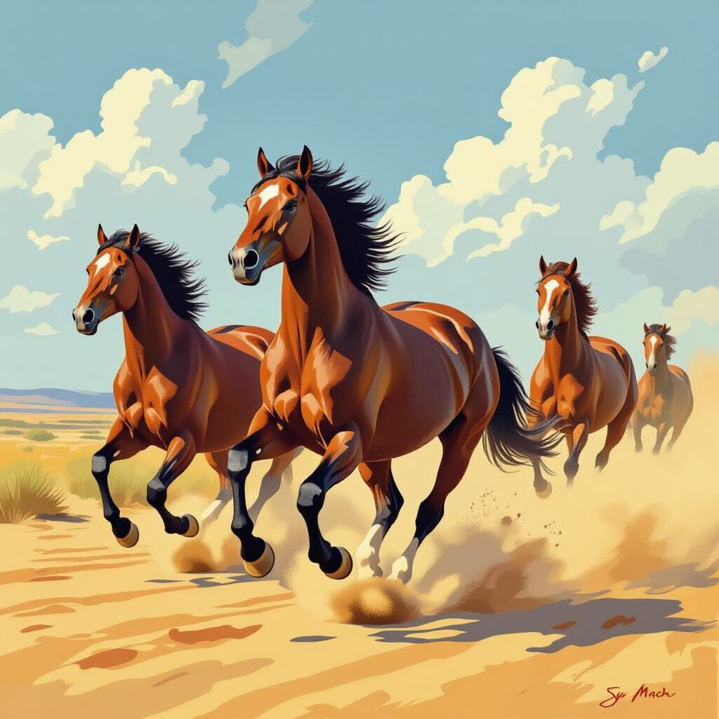 Wild Horses Galloping in a Dynamic Scene