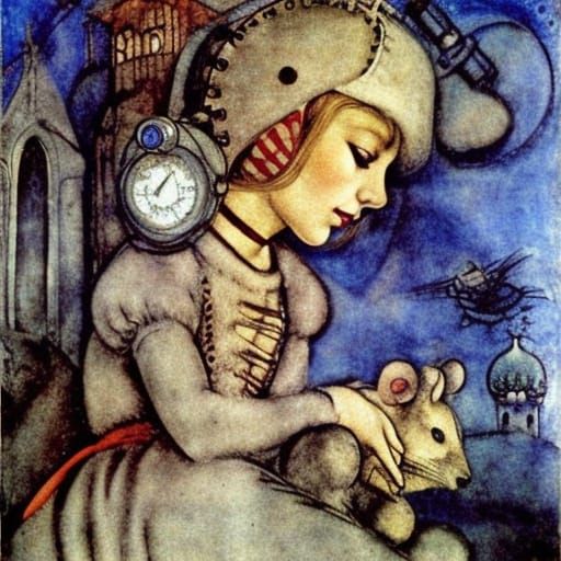 Steampunk Mouse Winter Fantasy in Sci-Fi Style