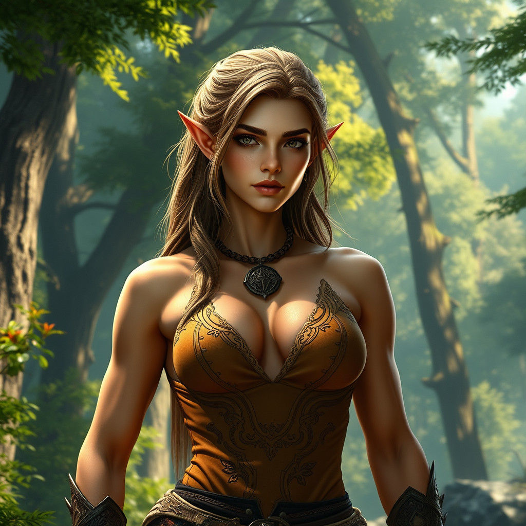 Elven Warrior in Forest, Fantasy Matte Painting