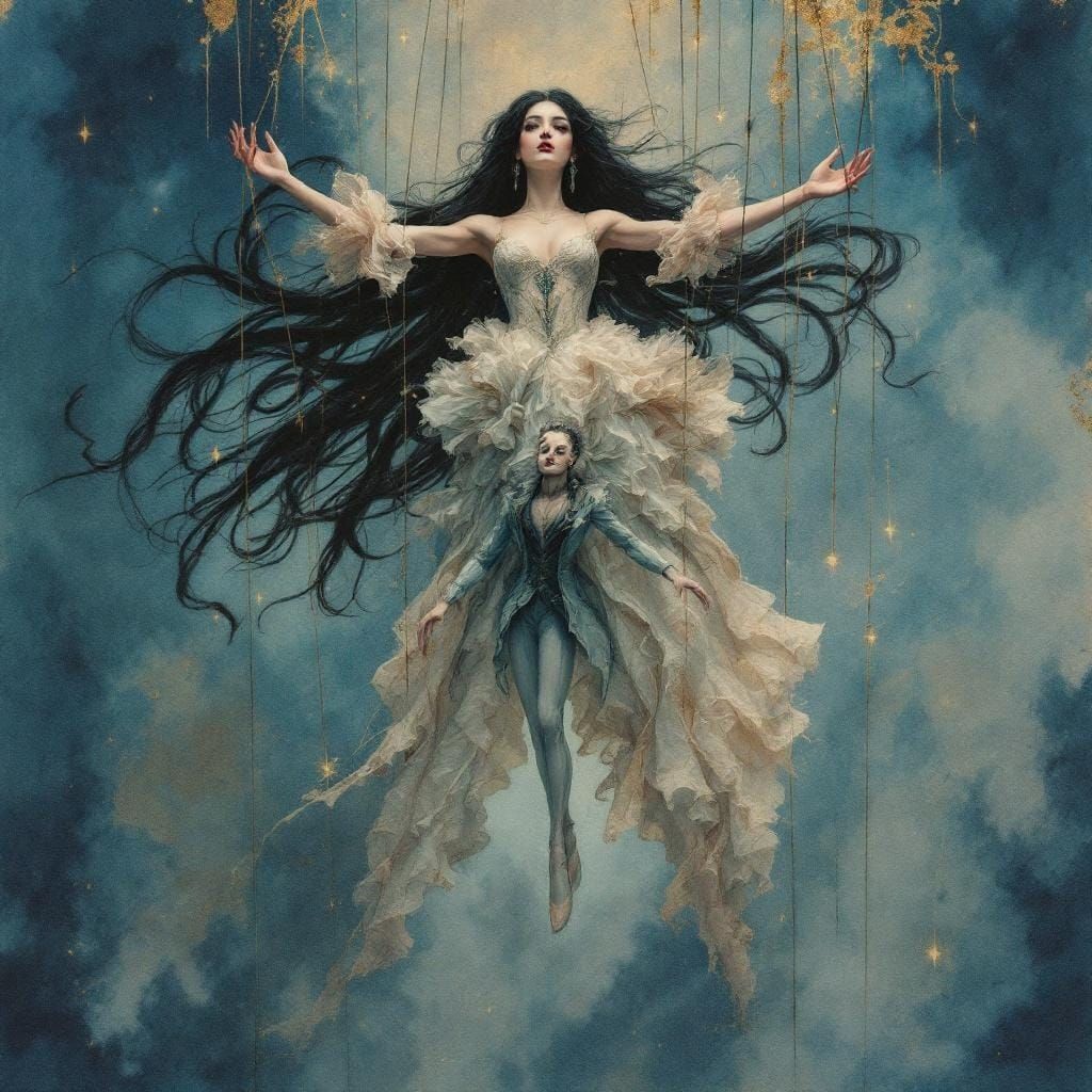 Ethereal Puppet Master in Watercolor Style