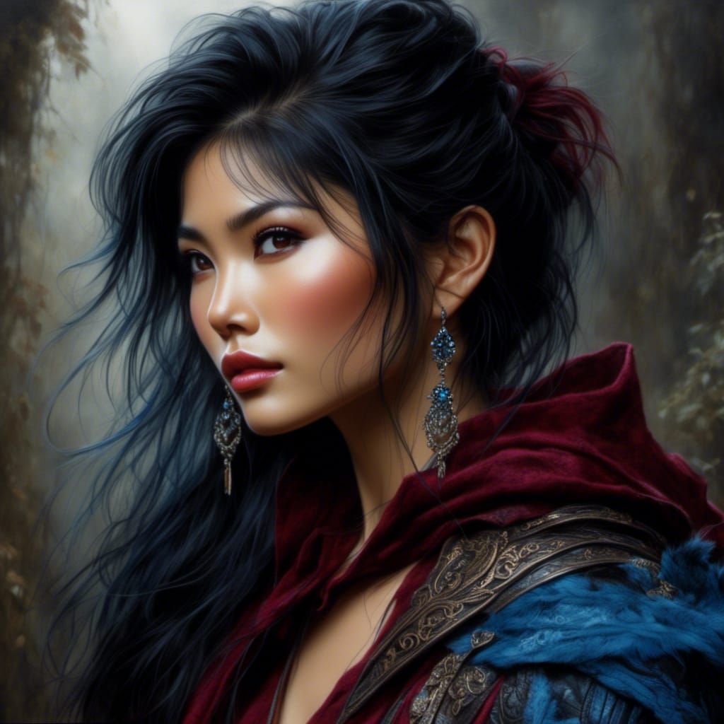 Hyperrealistic Painting of Tamlyn Tomita in Leather