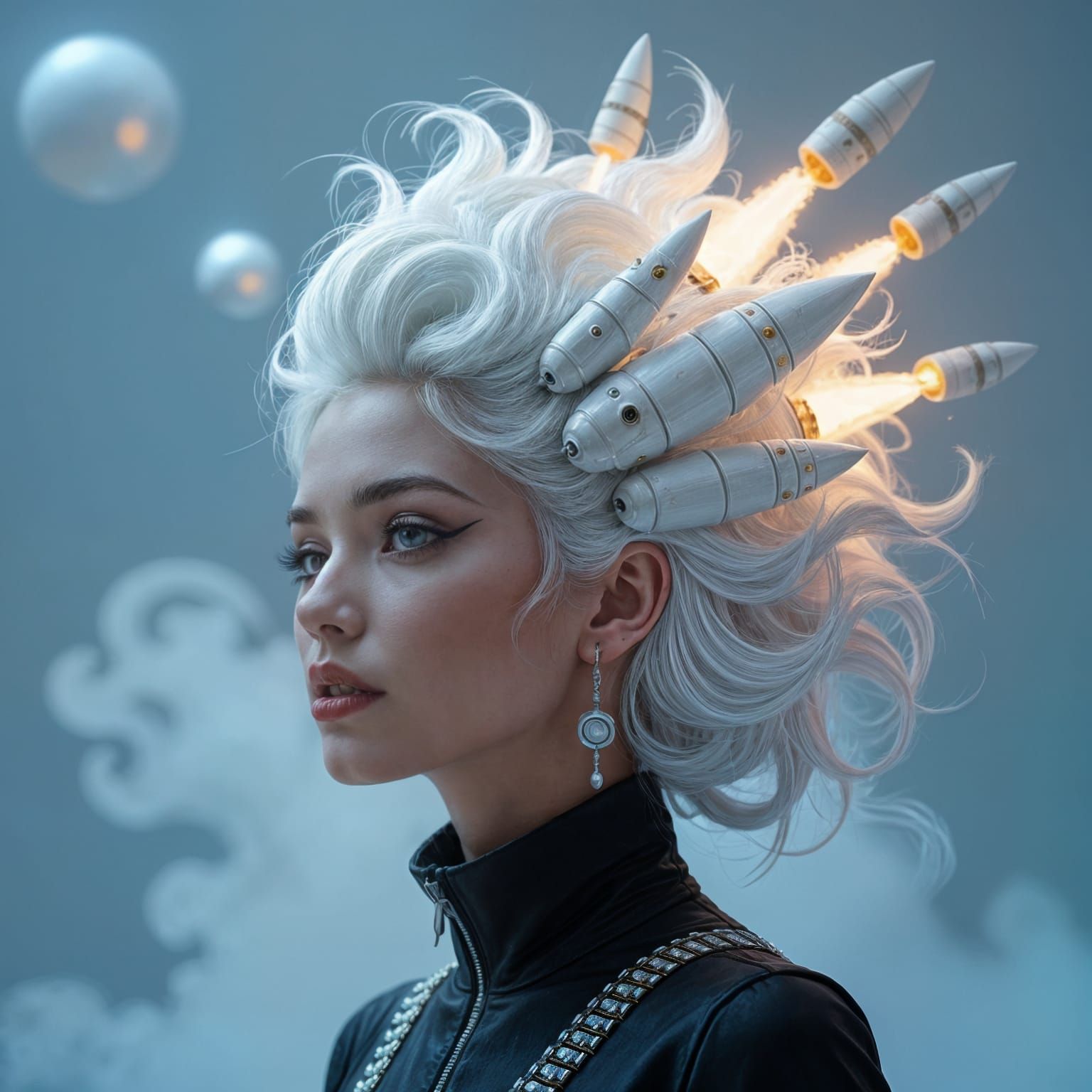 Sci-Fi Portrait: Woman with Rocket Launchpad Hairstyle