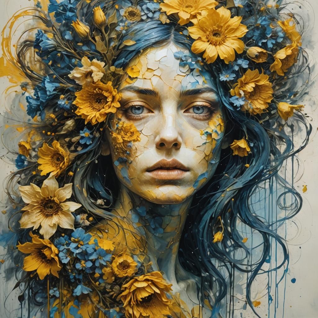 Surreal Floral Portrait in Dark Expressionist Style