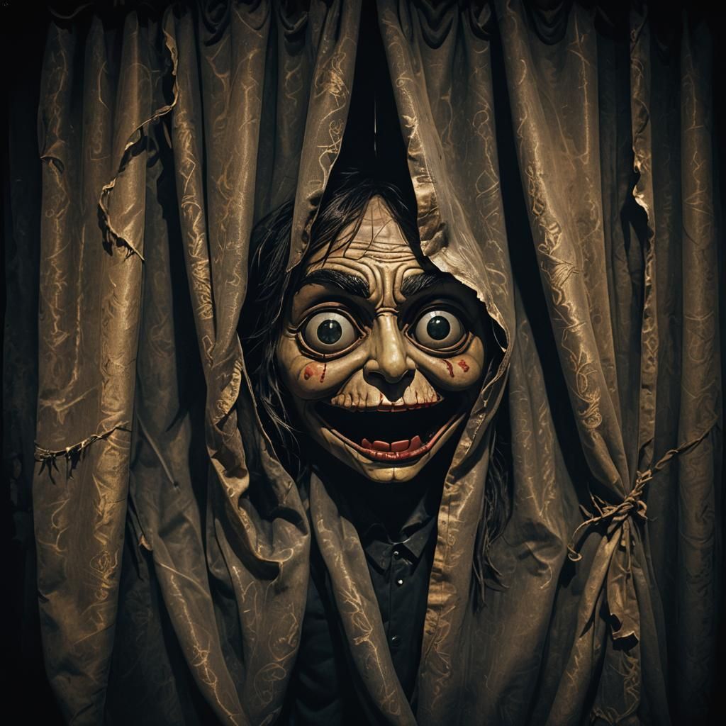 Menacing Hand Puppet in Abandoned Theater: Dark Digital Art