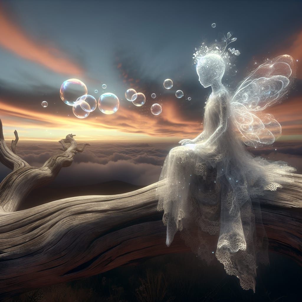 Childlike Spirit on Tree Branch at Sunset