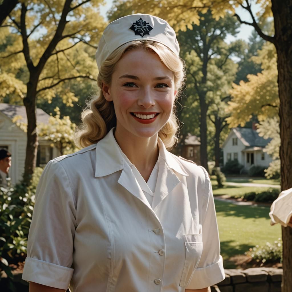 Elegant 1940s Nurse in Cinematic Film Still