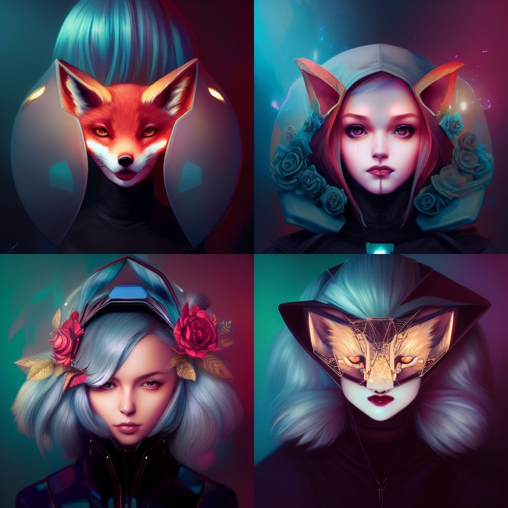 Robotic Fox Girl Portrait in Pin-Up Style