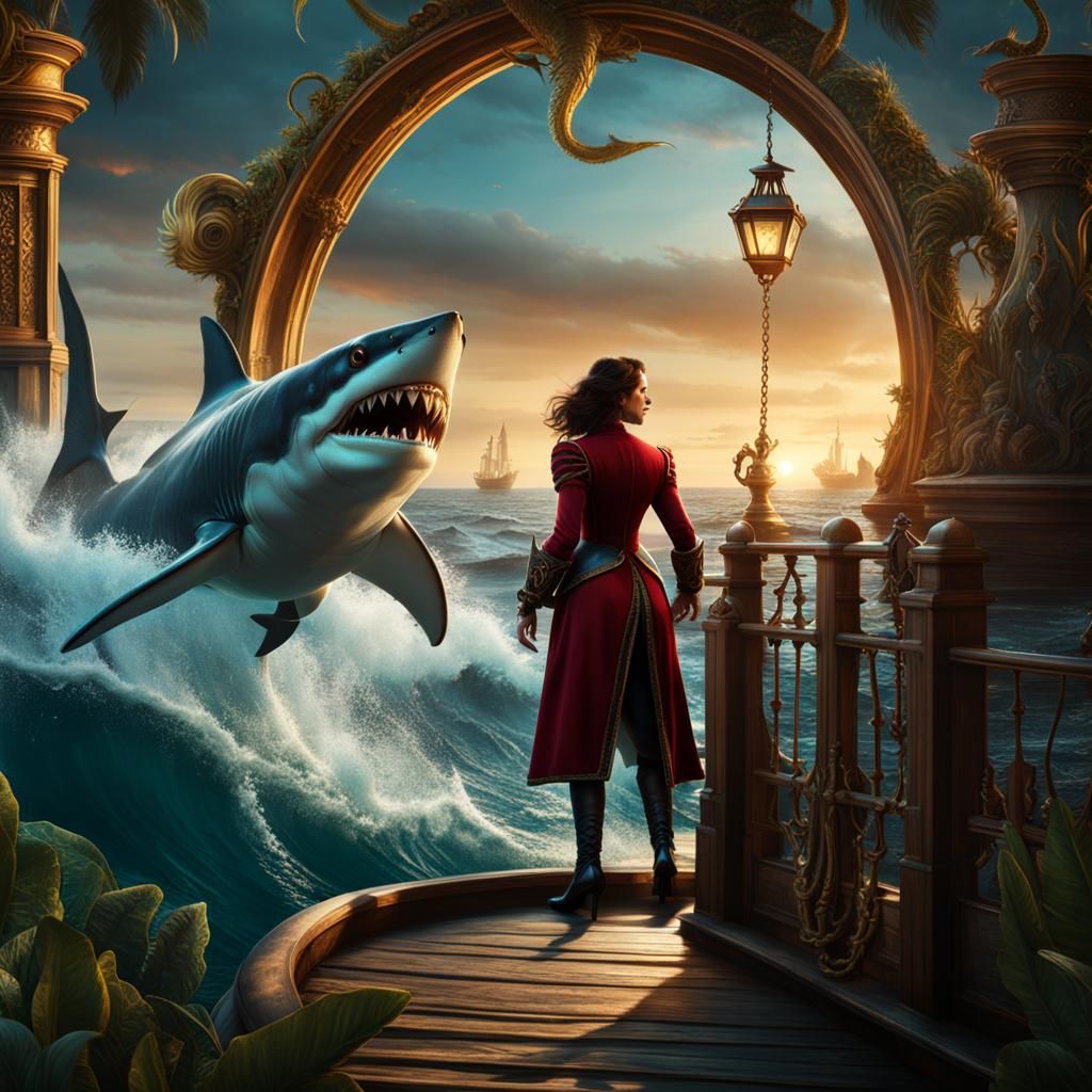 Female Captain Hook Escaping a Shark