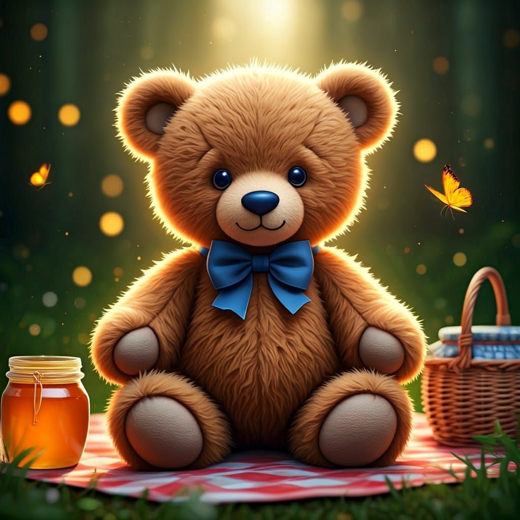 Picnicking teddy bear
