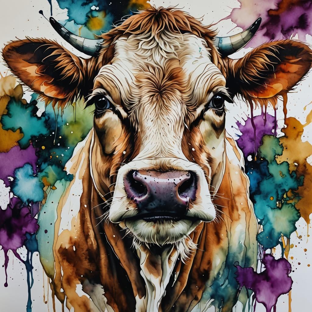 Cow in alcohol ink art